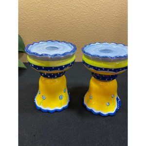 Cupcakes & Cartwheels Kimberly Hodges Blue Yellow Candlestick Set Of 2